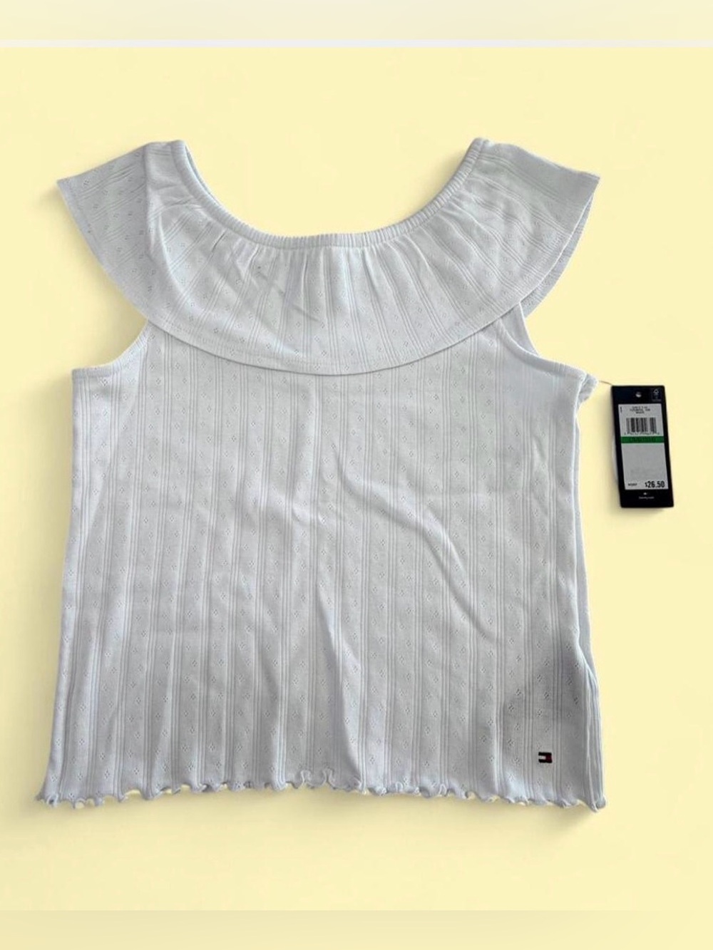Tommy Hilfiger White Ruffled Off-Shoulder Tank Top
